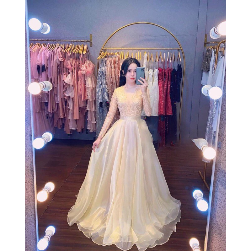Đầm dự tiệc mặc cưới TRIPBLE T DRESS tay dài phối ren -Size M/L - MS269V