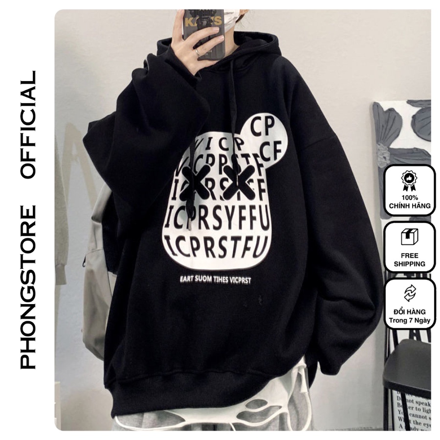 Áo mũ Hoodie Unisex Phong Boutique CHUỘT BEARIK form rộng 3 màu nỉ bông cặp đôi nam nữ Oversize Ulzzang thu đông