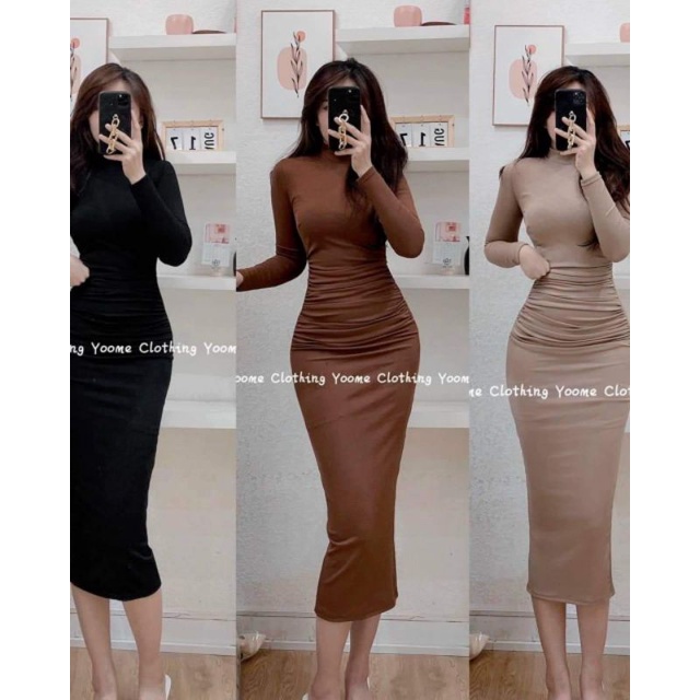 Váy ôm body tăm nhún tay dài