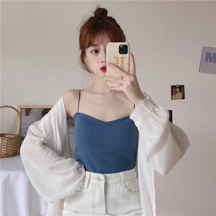 Áo Croptop hai dây quai mãnh có mút mỏng nhẹ nâng ngực, thun co giãn thoáng mát, mặc lót trong áo vest hoặc mặc đi biển | BigBuy360 - bigbuy360.vn