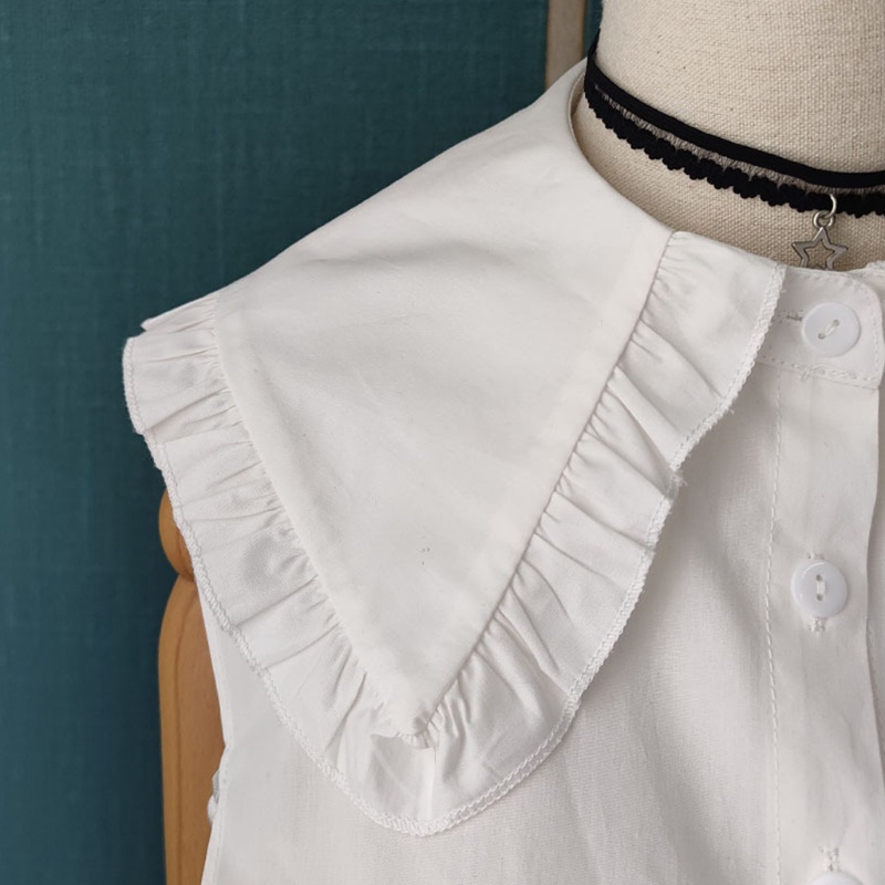Cổ Áo Rời Cổ Tròn Màu Trắng Phối Bèo Thời Trang Mùa Thu Cho Nữ