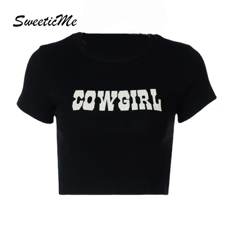 Áo thun cổ tròn tay ngắn in chữ thời trang cho nữ