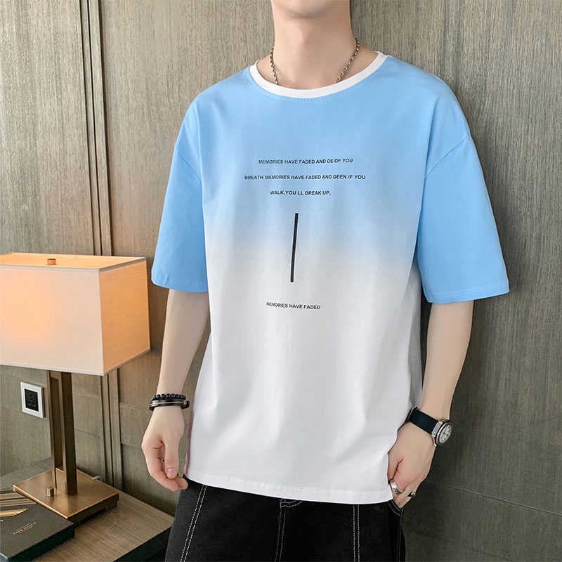 Áo Thun Tay Ngắn Dáng Rộng Cổ Tròn Màu Sắc Gradient Thời Trang Mùa Hè Cho Nam Giới