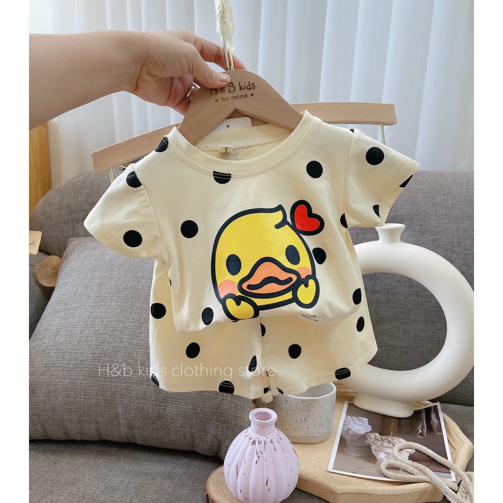 Bộ Cộc Tay Bé Trai, Bé Gái 10-20kg Chất Cotton QC Hoạ Tiết Chấm Hình Con Vịt - AN.KID