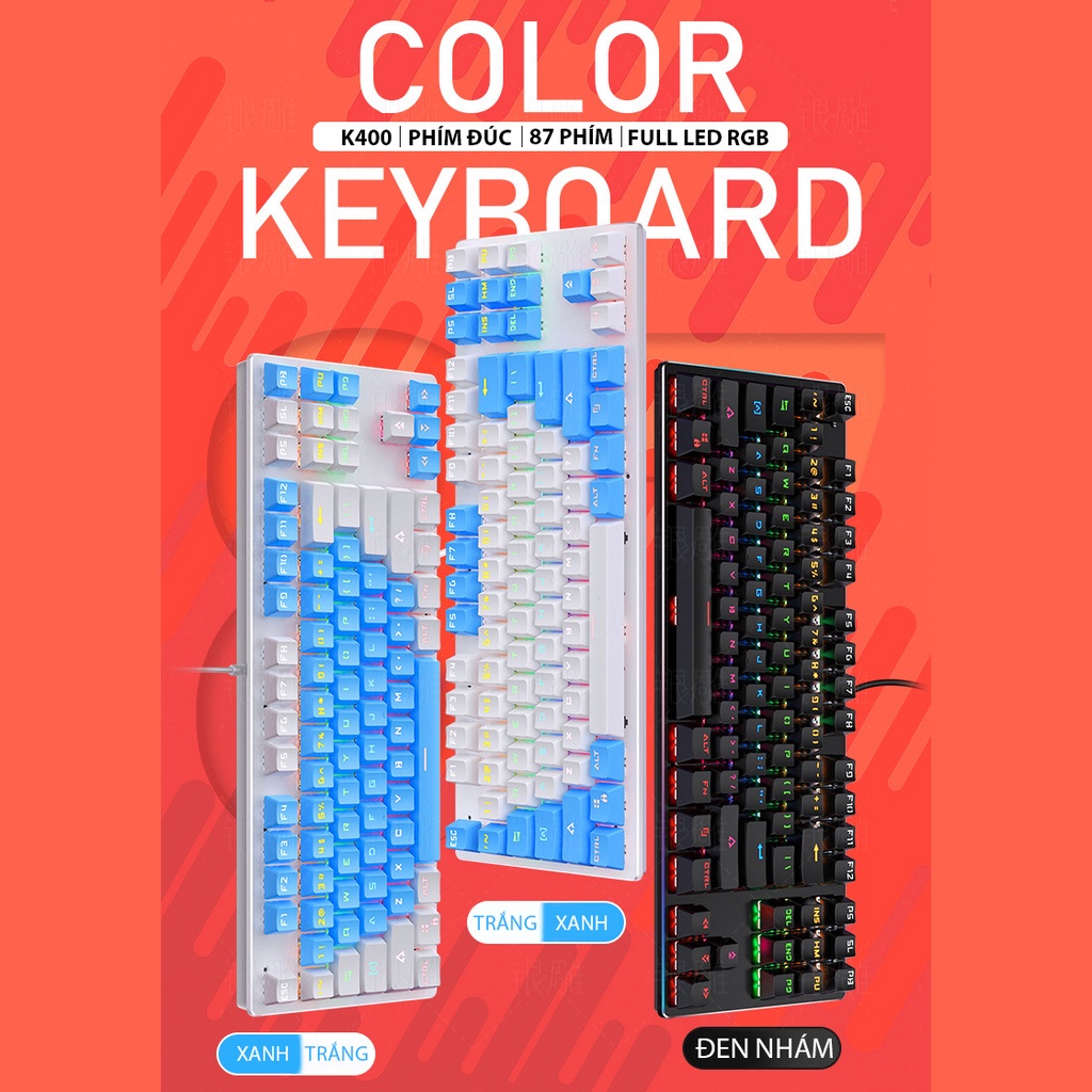 Bàn phím cơ Coputa bàn phím máy tính TKL gaming có dây Full LED RGB K400