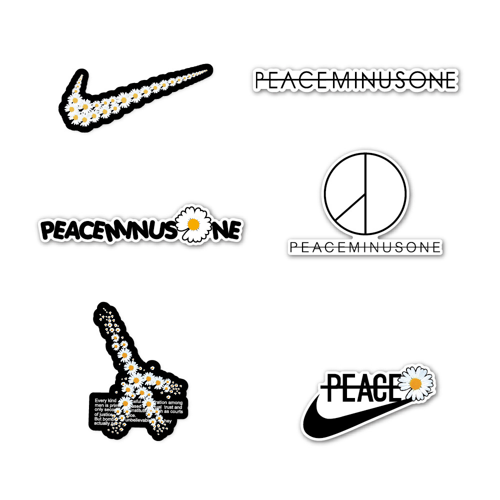 Sticker trang trí chống nước in chữ peaceminusone và hoa cúc
