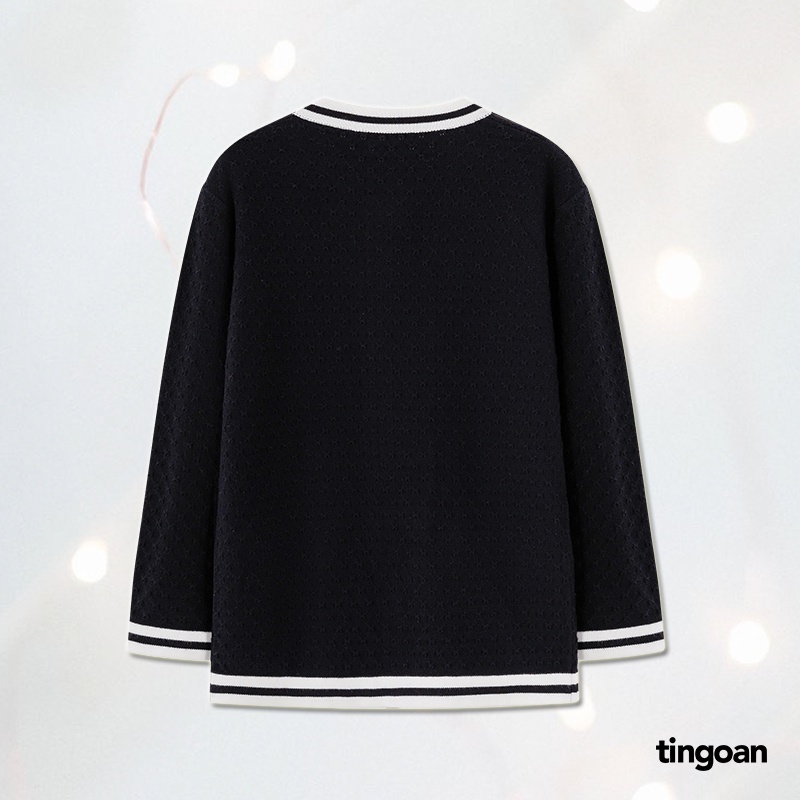 Áo len xù cardigan đen viền trắng buộc nơ cổ tingoan BARBIE HEART CARDIGAN/BL | BigBuy360 - bigbuy360.vn