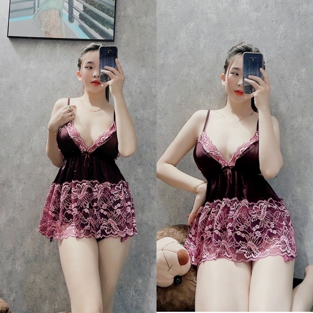 Đồ Ngủ Nữ BIGSIZE Đồ Ngủ Sexy lụa Satincao cấp mềm mại xinh xắn &lt; 60KG