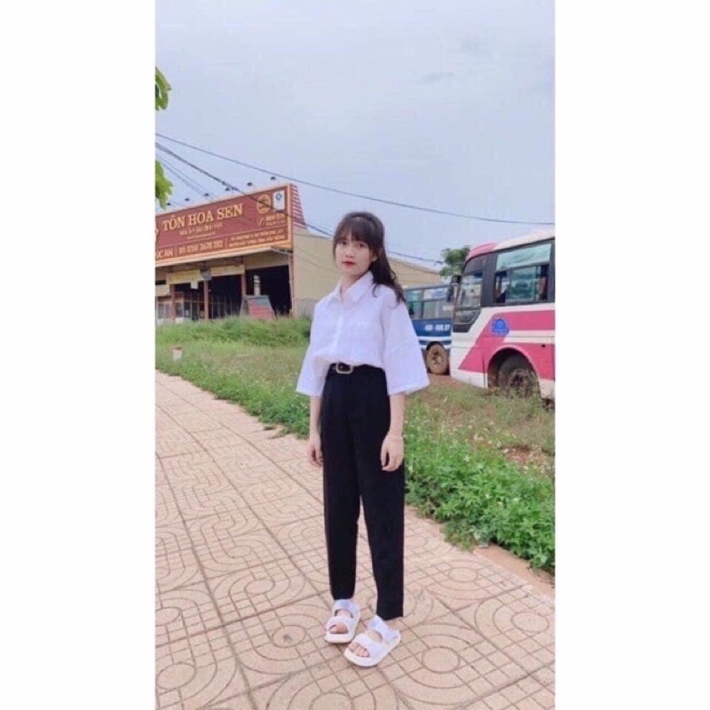 Áo Sơ Mi Nữ Tay Lỡ Trắng Đi Học BIGOMALL - Áo sơ mi trắng siêu đẹp giá tốt nhất