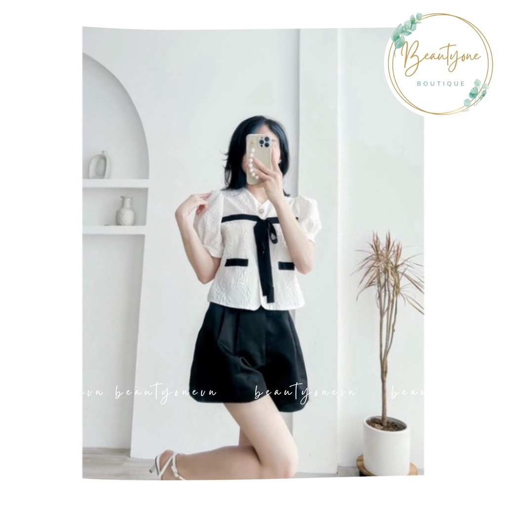 Áo cộc xốp phối nơ 2 màu siêu Hot phù hợp đi làm, đi chơi Beautyone