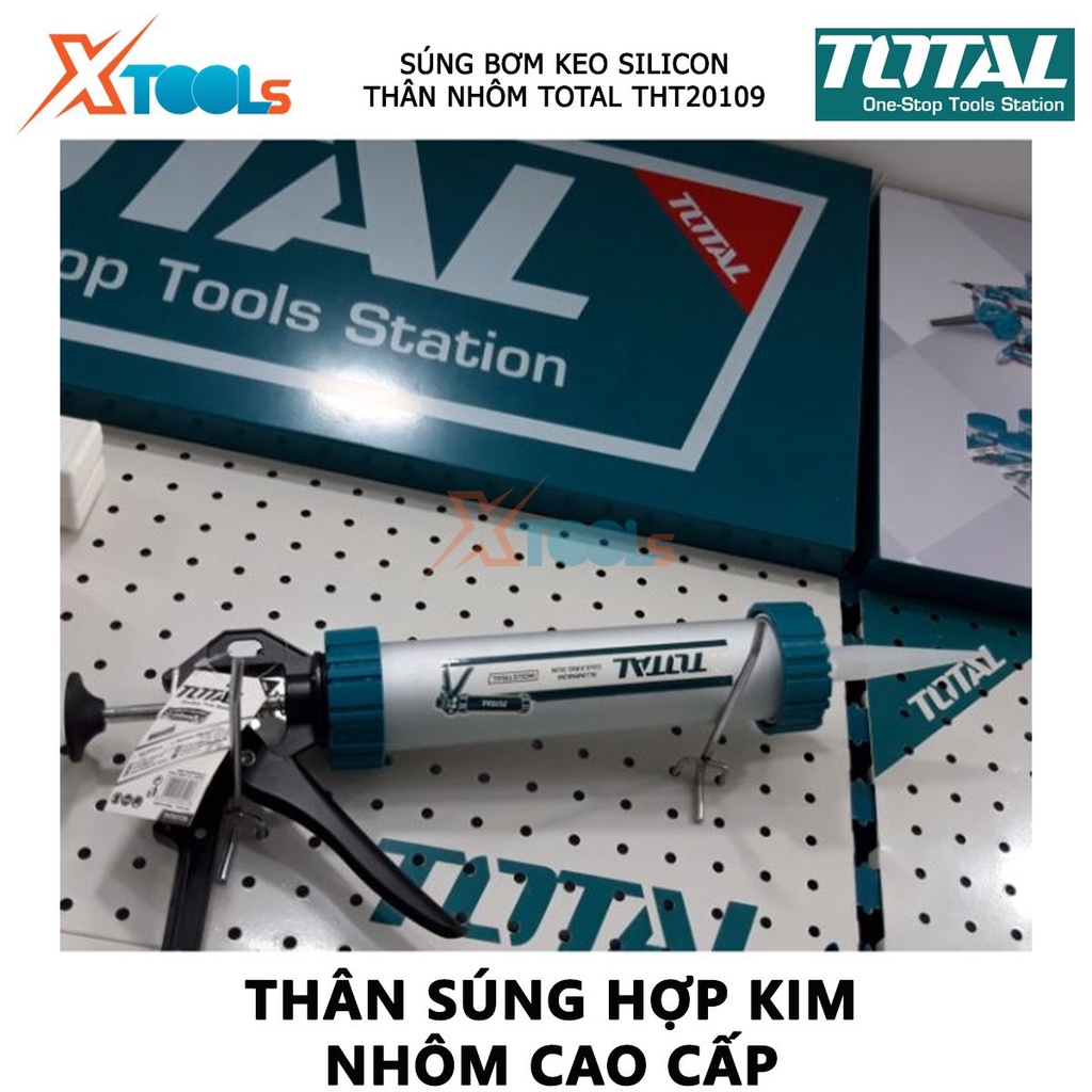 Súng bắn silicon TOTAL THT20109 | súng bơm silicon thân nhôm quy cách 9&quot; (225mm), Trọng lượng 0.6kg bơm keo dán gỗ, giấy