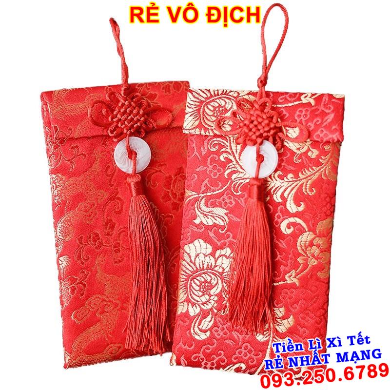 10 bao lì xì thổ cẩm - Bao Lì Xì Vải Gấm Nhiều Hoa Văn Cao cấp Ngày Tết,Cưới Hỏi, Nạp Tài. RỒNG DỌC NGỌC