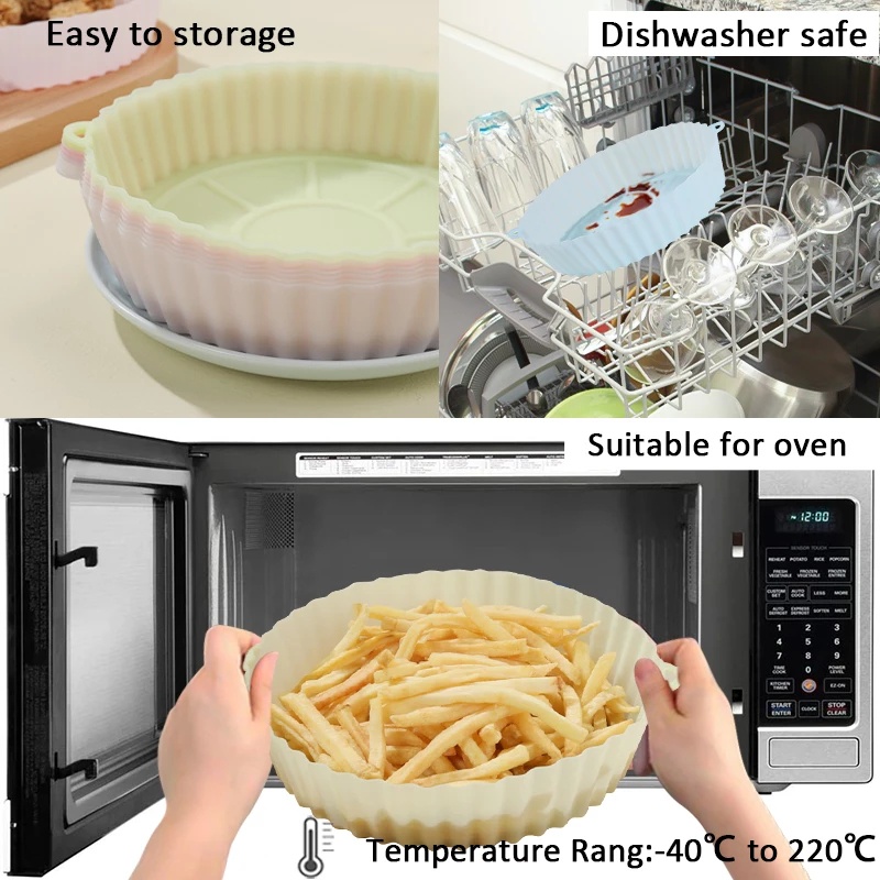 Tấm Lót Nồi Hấp/ Nồi Chiên Không Dính Hình Tròn Bằng Silicone Chống Dính Có Thể Tái Sử Dụng Tiện Lợi