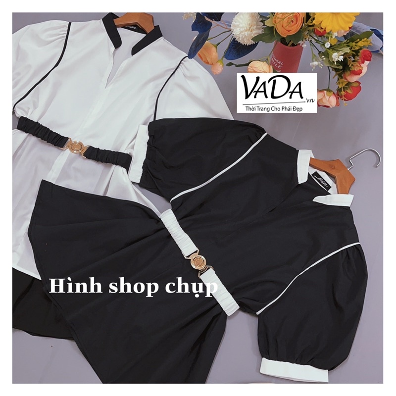 Áo sơ mi kiểu phối kèm dây eo 2 màu Trắng Đen đi làm ,dạo phố xinh xắn -Thời Trang VADA (phối ) | BigBuy360 - bigbuy360.vn