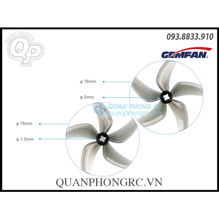 2 Cặp Cánh 5 Lá 3 inch GEMFAN D76 5 Blades Ducted Propellers