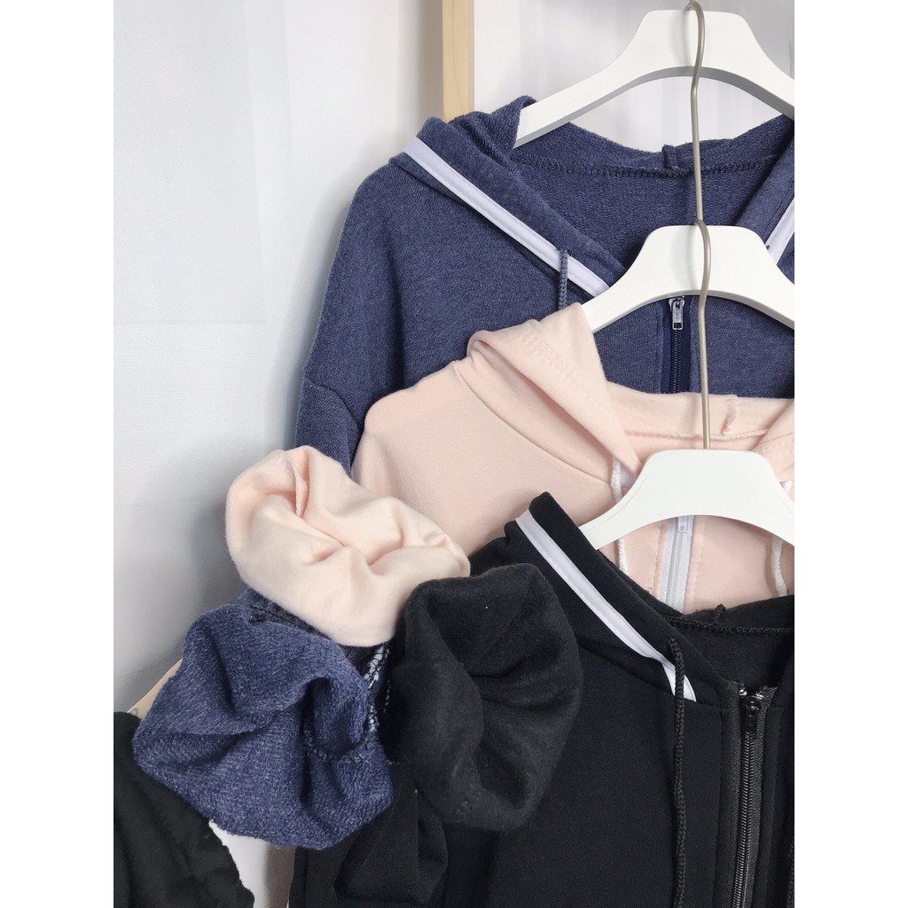 Áo Khoác Hoodie Chạy Viền Tay Bồng Áo Jacket Nỉ Unisex Form Rộng Khóa Kéo Kèm Mũ 3 Màu | BigBuy360 - bigbuy360.vn