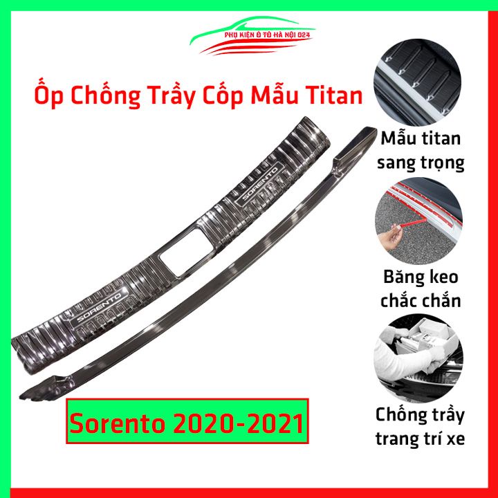 Ốp chống trầy cốp Sorento 2020-2022 thép không gỉ vân Titan chống trầy bảo vệ xe