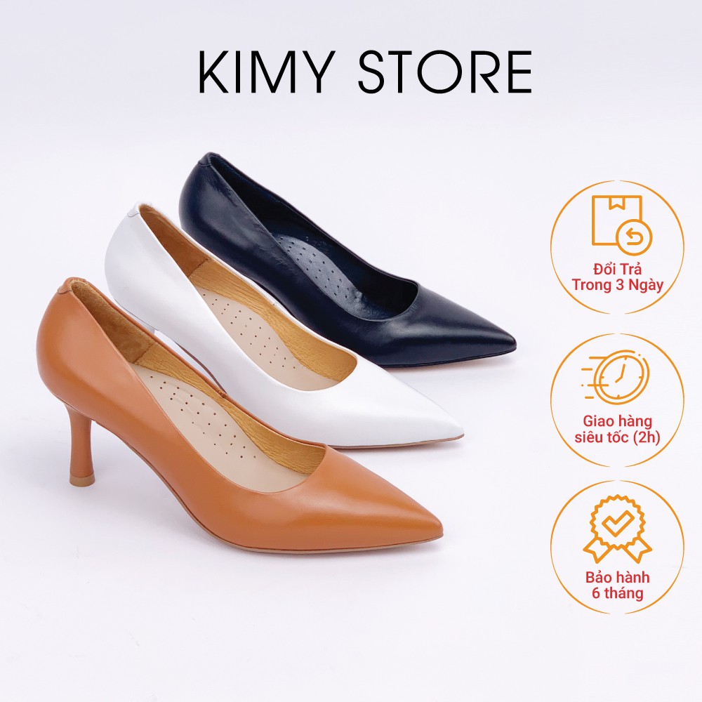 Giày cao gót nữ VNXK da bò Ý, giày công sở nữ gót cao 6cm mũi nhọn - Kimy Store