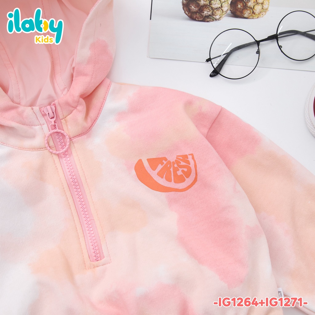 Áo nỉ bé gái ILABY phối khoá chất liệu nỉ cotton [20IG1264I2DL]