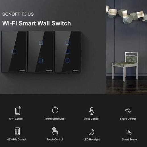 Công Tắc Thông Minh V8 Sonoff Tx T3 Us 1 2 3 Gang Touch Wifi & Rf 433mhz