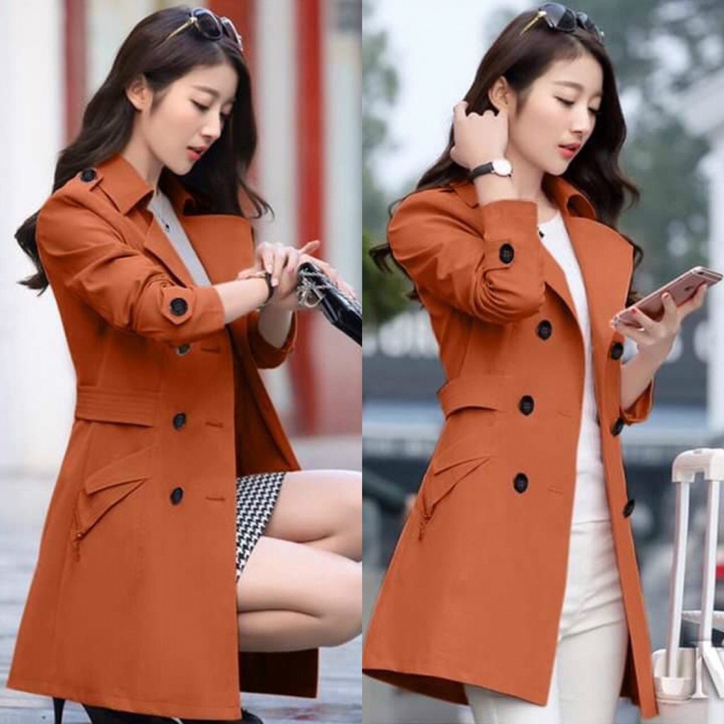 Áo khoác nữ kaki dáng dài cổ vest siêu sang - Mua áo khoác kaki đẹp
