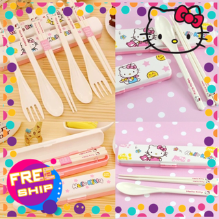 Set thìa đũa dĩa nhựa Hello Kitty (muỗng nĩa)