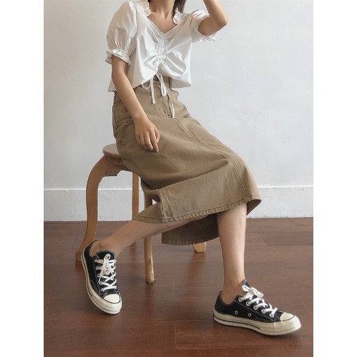 Chân váy Kaki dáng A suông dài Vintage