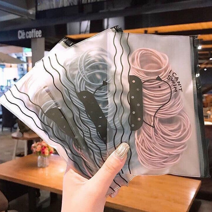 Dây buộc tóc, Set 100 dây chun, dây thun buộc tóc HQ đủ màu sắc kèm túi Zip