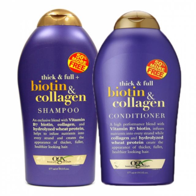 Bộ Dầu Gội Xả Organix Thick and Full Biotin and Collagen Shampoo Kích Thích Mọc Tóc và Phục Hồi Tóc Hư Tổn - 377ml