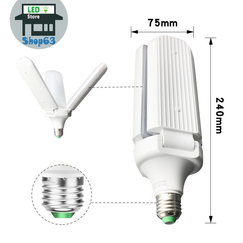 Bóng đèn LED cánh quạt xếp ánh sáng trắng - 45W / 75W siêu sáng (3 cánh hoặc 4 cánh tùy chọn - bảo hành 1 năm)