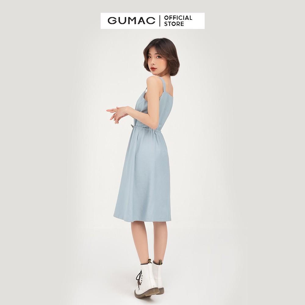Đầm 2 dây nữ nẹp nút GUMAC phong cách vintage, màu ghi đủ size DB430 | BigBuy360 - bigbuy360.vn