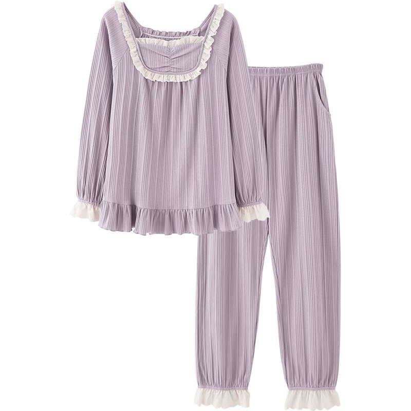 Đồ bộ ngủ nữ dài tay cute kèm bèo chất cotton quảng châu | BigBuy360 - bigbuy360.vn