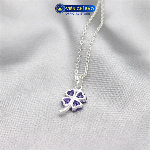 Dây chuyền bạc nữ mặt cỏ bốn lá Tím bạc S925 thời trang phụ kiện trang sức nữ Viễn Chí Bảo M400338-TI + D400143x