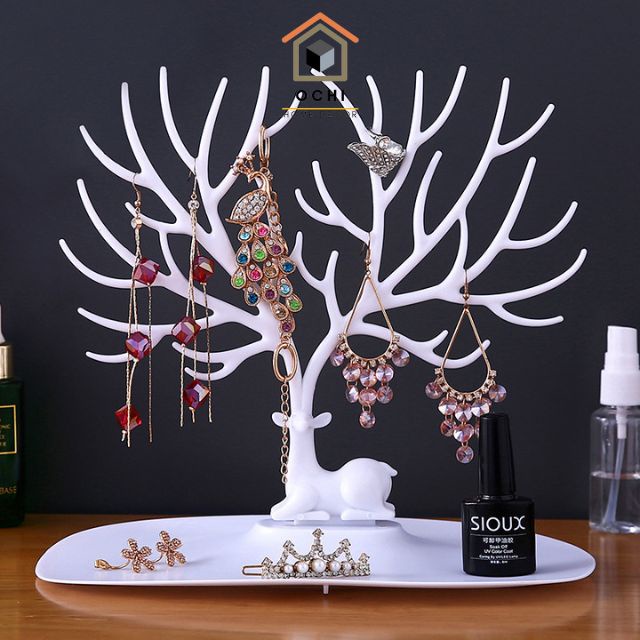 Kệ treo trang sức ponny, giá treo bông tai hươu đa năng khay để mỹ phẩm dây chuyền, đồng hồ, mắt kính