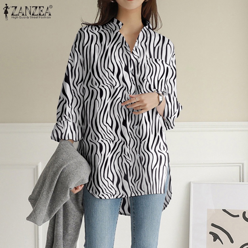 Áo ZANZEA tay dài cổ lật xuống dáng rộng in họa tiết cho nữ