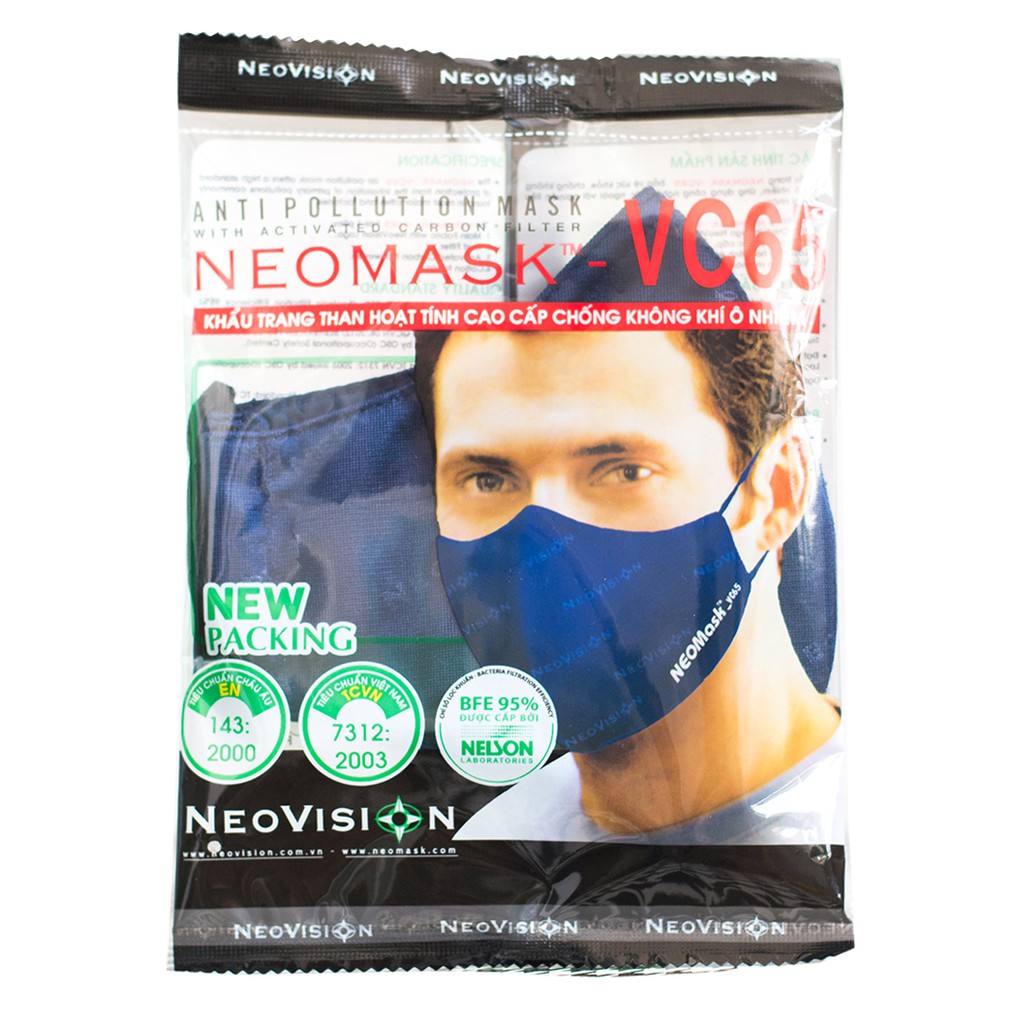 Combo 10 Khẩu trang than hoạt tính NeoVision NeoMask VC65 chuẩn N95(TQT)-Chống bụi mịn PM2.5, BFE 95%, tái sử dụng.