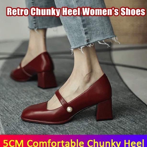 Giày Búp Bê Mũi Vuông Gót Vừa Dày Dặn Phong Cách Hàn Quốc Thời Trang Cho Nữ