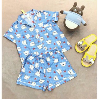 Bộ Pijama thô lụa dáng đùi in gấu