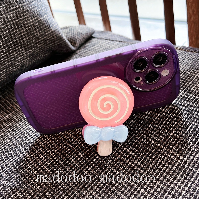 Cartoon Casing For iPhone 14 Pro Max 14Pro 14Plus 14ProMax 13 12 Mini Cute Lollipop Stand ins Candy Color Clear Oval Airbag Shockproof Anti-fall Soft Phone Case Cover NKS 17