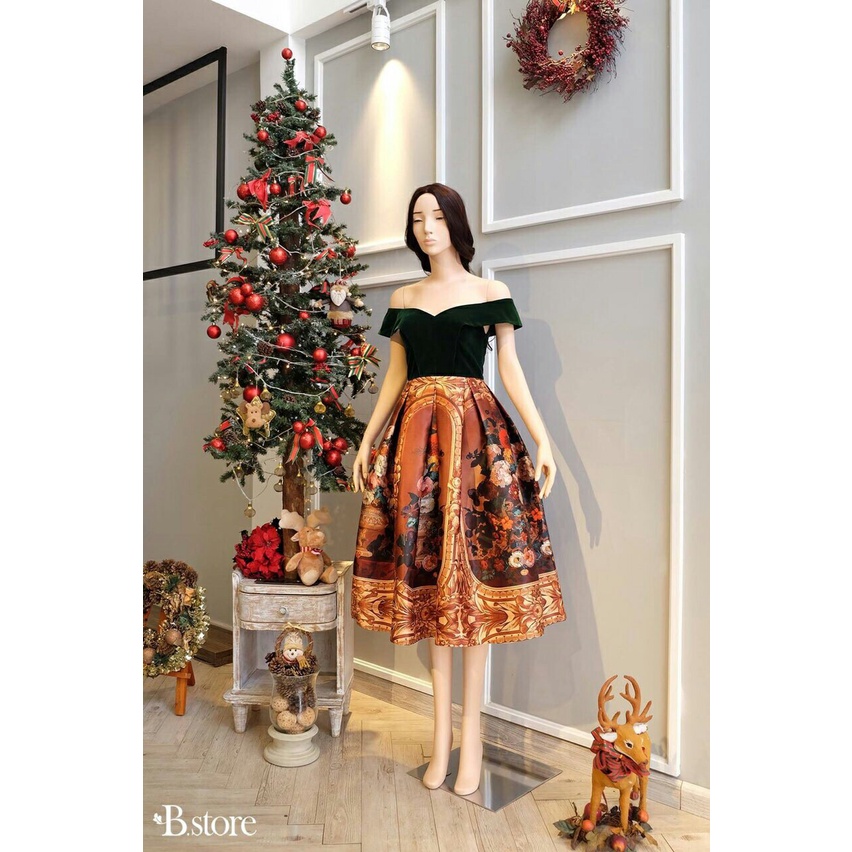 Đầm xòe tùng hoa trễ vai siêu xinh - Mua đầm xòe dự tiệc đẹp