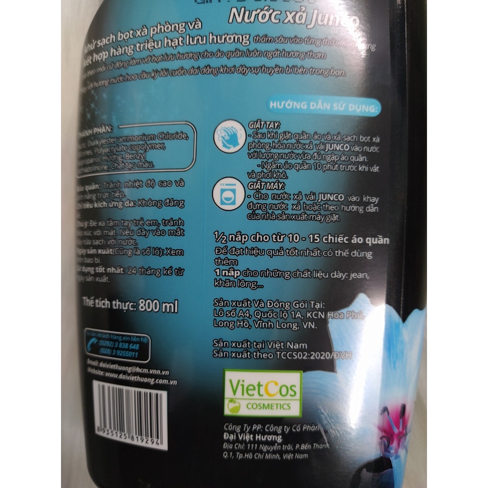 Nước xả Junco chai 800ml Hương nước hoa tươi mới Đen-xanh