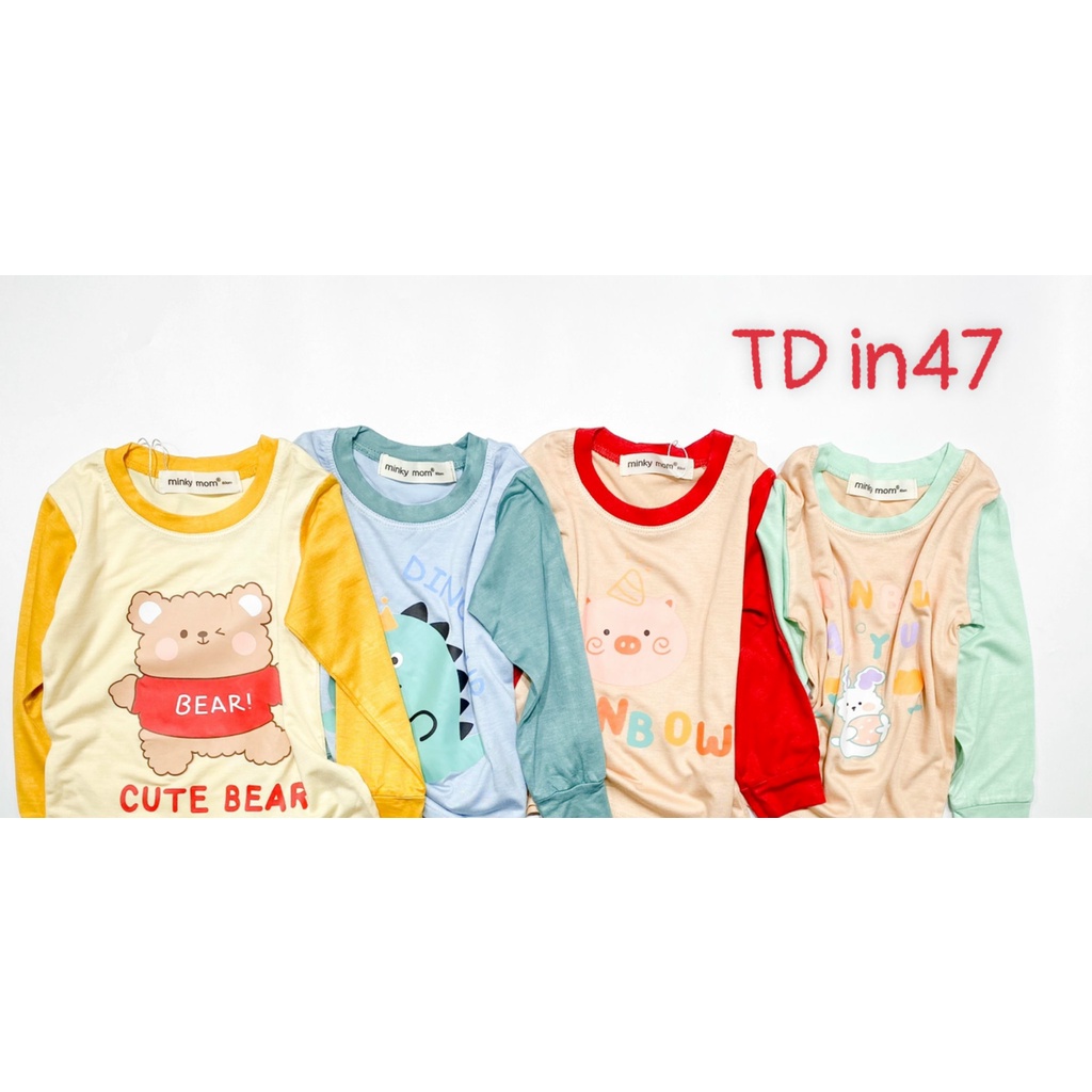 Bộ Dài Tay THUN LẠNH MINKYMOM Phối Màu In Hình Động Vật Dễ Thương Cho Bé TD-IN47