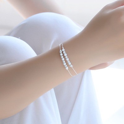 Ahellogirl Vòng Đeo Tay Bạc Dạng Hạt Tròn Rỗng Mới Cho Nữ