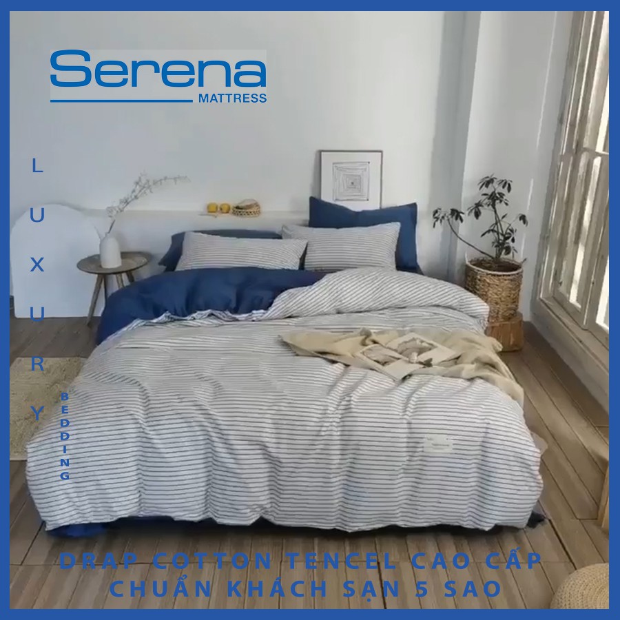 Bộ chăn ga gối Drap Cotton Tencel Serena Cao Cấp Phong Cách Hàn Quốc 5 món chăn ga gối chần bông – Hệ Thống Nệm