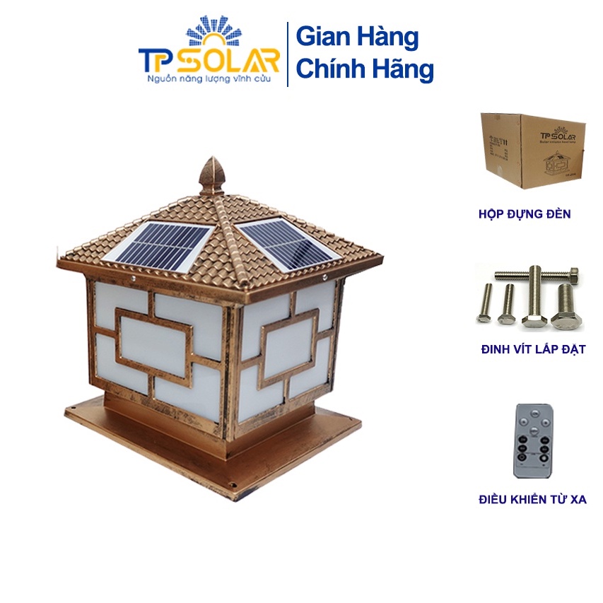 Đèn Trụ cổng Vuông Có Mái Năng Lượng Mặt Trời TP Solar TP-Z04 25x25x31cm Trang Trí Cổng, Chống Nước