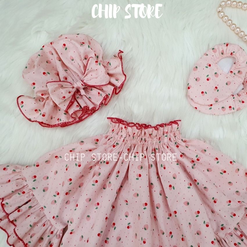 Body thiết kế cho bé gái sơ sinh - 1 tuổiCHIP STORE Bodysuit tay cánh én trên nền hoa nhí hồng xinh xắn