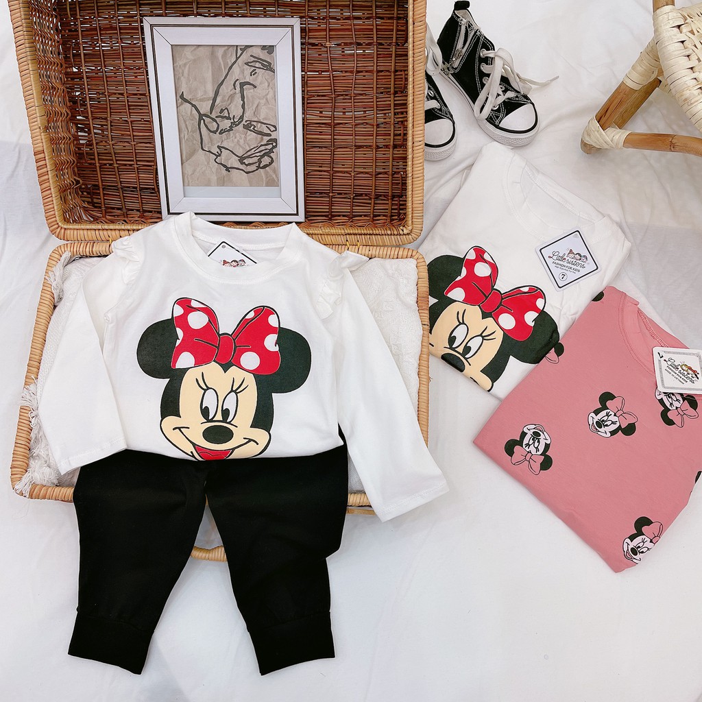 Bộ Quần Áo Dài Tay Thu Đông Vải Cotton In NHIỀU MICKEY Cho Bé Gái Từ 8-20kg Mã DT05