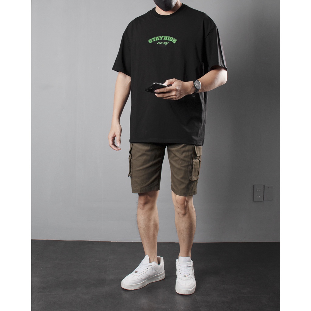Áo thun nam form rộng oversize stayhigh đen TL19 Nigo form rộng màu đen tay lỡ co giãn cao cấp