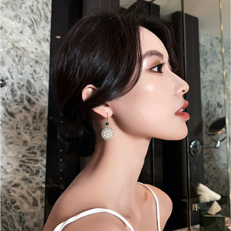 Bông tai phong cách retro đối xứng khảm đá và hạt MS135