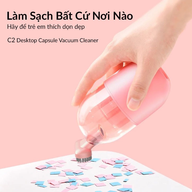 Máy Hút Bụi Mini Baseus C2 Desktop Capsule Vacuum Cleaner Nhỏ Gọn, Lực Hút Mạnh 1000Pa, Pin Sạc 900mAh, Màn Lọc 3 Lớp